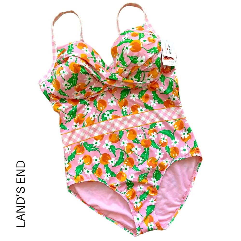 Lands' End Pink Floral One Piece Swimsuit